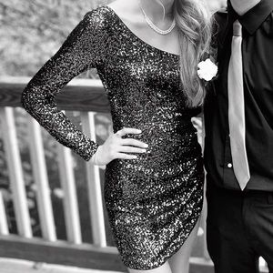 short black, one shoulder homecoming dress